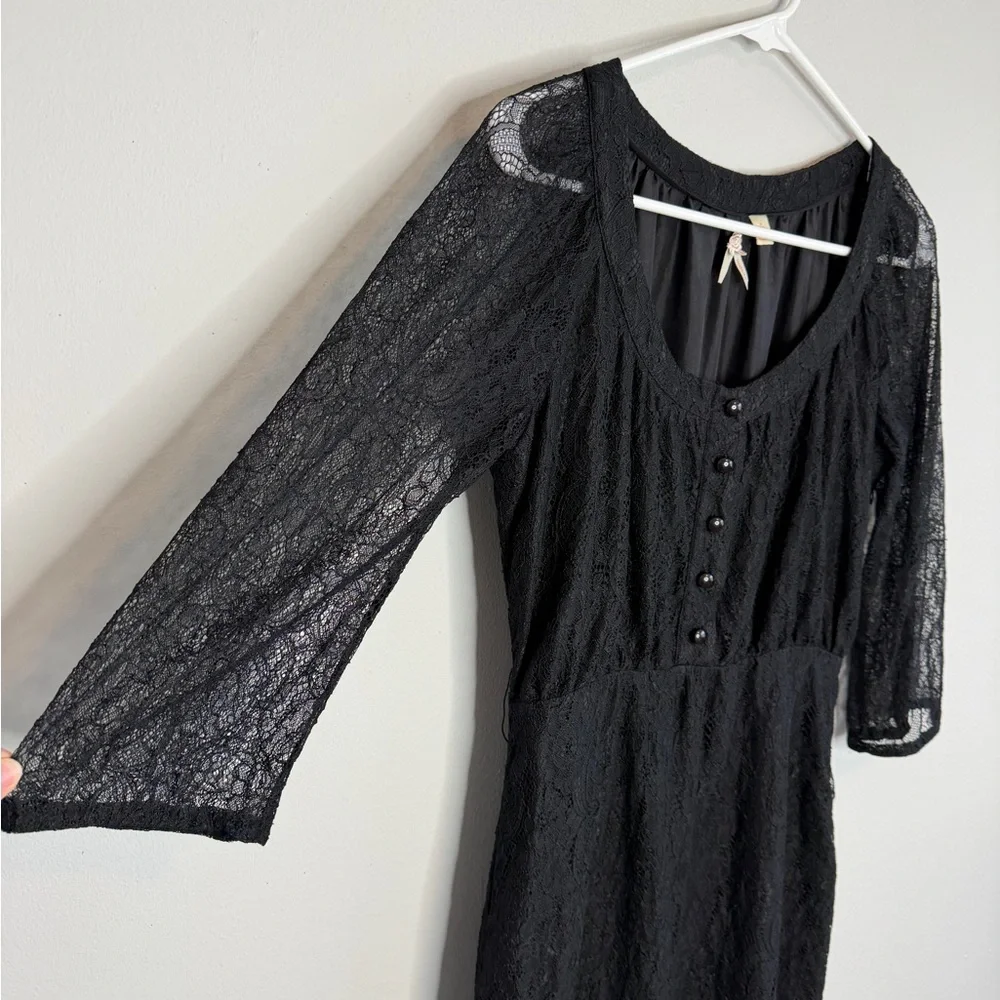 Maeve Black Lace Dress 2 3/4 Sleeves Silk Lining NO BELT Whimsigoth Party Anthro